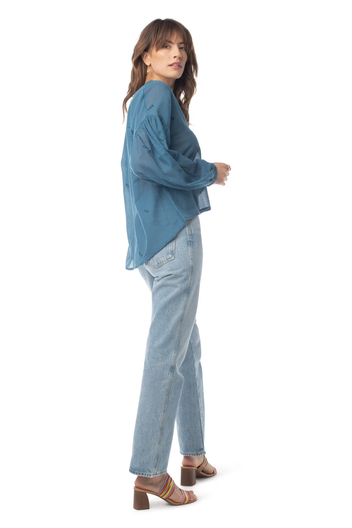 Synergy Organic Clothing Sale Embroidered Amber Top - Rich Teal 4 Synergy Organic Clothing Sale Embroidered Amber Top - Rich Teal