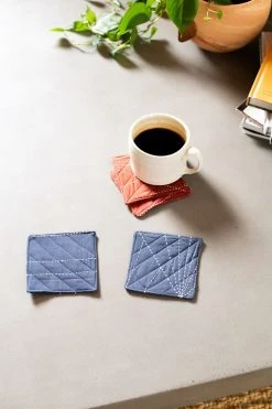 Anchal Embroidered Fabric Coaster Set Home Goods