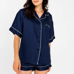 Ettitude Bamboo Lyocell Short Sleeve Pajama Shirt - Blue Nights