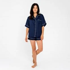 Ettitude Bamboo Lyocell Short Sleeve Pajama Shirt - Blue Nights