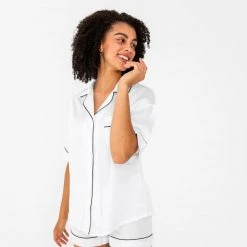 Ettitude Best Sellers Bamboo Lyocell Short Sleeve Pajama Shirt - Feather White