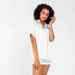 Ettitude Best Sellers Bamboo Lyocell Short Sleeve Pajama Shirt - Feather White