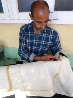 Leah Singh Eva Throw Pillow Cover - Indigo + Peach