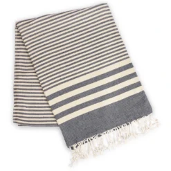 Hilana: Upcycled Cotton Fethiye Upcycled Turkish Towel / Blanket - Navy Blue Recycled + Upcycled