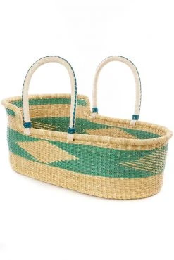 Swahili African Modern Moses Bassinet Basket - Seafoam Home Goods