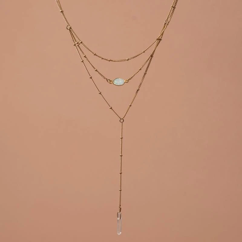 Iron Oxide Gold Layered Opal Lariat Necklace 5 Iron Oxide Gold Layered Opal Lariat Necklace