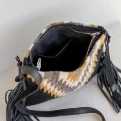 MZ Fair Trade Golden Diamond Wool Fringe Bag Accessories