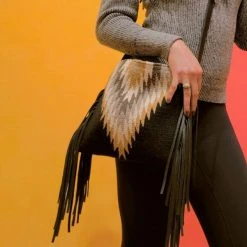 MZ Fair Trade Golden Diamond Wool Fringe Bag Accessories