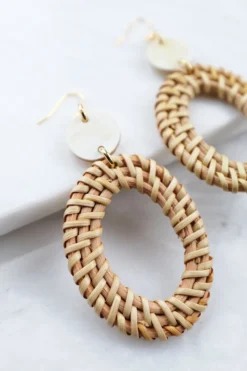 Hathorway BIPOC Owned Bien Buffalo Horn & Rattan Oval Statement Earrings