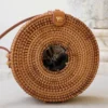 Hathorway BIPOC Owned Tan Tien Buffalo Horn Centerpiece Circle Wicker Rattan Bag