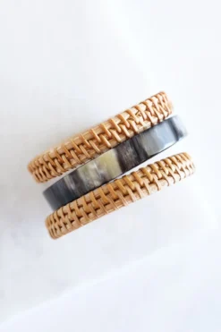 Hathorway Thuy Binh Buffalo Horn & Handwoven Rattan Bangle Bracelets