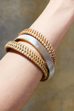 Hathorway Thuy Binh Buffalo Horn & Handwoven Rattan Bangle Bracelets