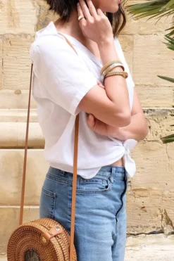 Hathorway Thuy Binh Buffalo Horn & Handwoven Rattan Bangle Bracelets