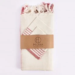 Hilana: Upcycled Cotton Kayseri Upcycled Tablecloth And Napkin Set - Red