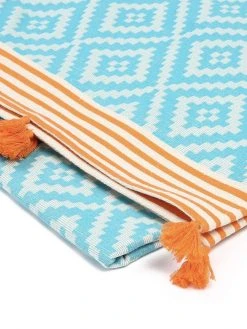 Hilana: Upcycled Cotton Merida Upcycled Turkish Towel / Blanket - Turquoise 7 Hilana: Upcycled Cotton Merida Upcycled Turkish Towel / Blanket - Turquoise