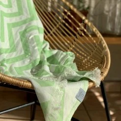 Hilana: Upcycled Cotton Mersin Upcycled Chevron Turkish Towel / Blanket - Green Home Goods