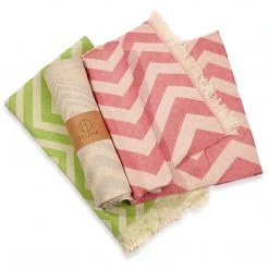Hilana: Upcycled Cotton Mersin Upcycled Chevron Turkish Towel / Blanket - Green Home Goods