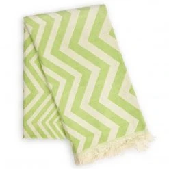 Hilana: Upcycled Cotton Mersin Upcycled Chevron Turkish Towel / Blanket - Green Home Goods