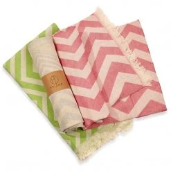 Hilana: Upcycled Cotton Best Sellers Mersin Upcycled Chevron Turkish Towel - Pink