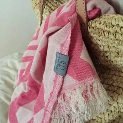 Hilana: Upcycled Cotton Best Sellers Mersin Upcycled Chevron Turkish Towel - Pink