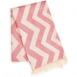Hilana: Upcycled Cotton Best Sellers Mersin Upcycled Chevron Turkish Towel - Pink