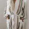 Home & Loft Hudson Unisex Long Turkish Robe - Brown + Cream 1 Home & Loft Hudson Unisex Long Turkish Robe - Brown + Cream