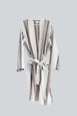 Home & Loft Hudson Unisex Long Turkish Robe - Brown + Cream