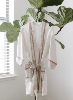 Home & Loft Tribeca Short Turkish Robe - Ivory + Cherry Best Sellers