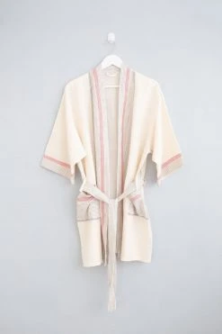 Home & Loft Tribeca Short Turkish Robe - Ivory + Cherry Best Sellers