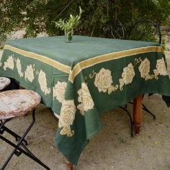 Ichcha Kitchen + Dining Green Rose Tablecloth