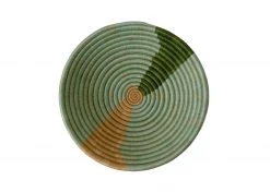 KAZI Apricot + Olive Striped Medium Round Basket Home Goods