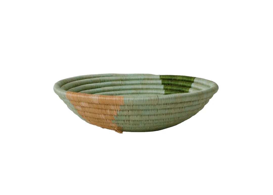 KAZI Apricot + Olive Striped Medium Round Basket Home Goods 4 KAZI Apricot + Olive Striped Medium Round Basket Home Goods