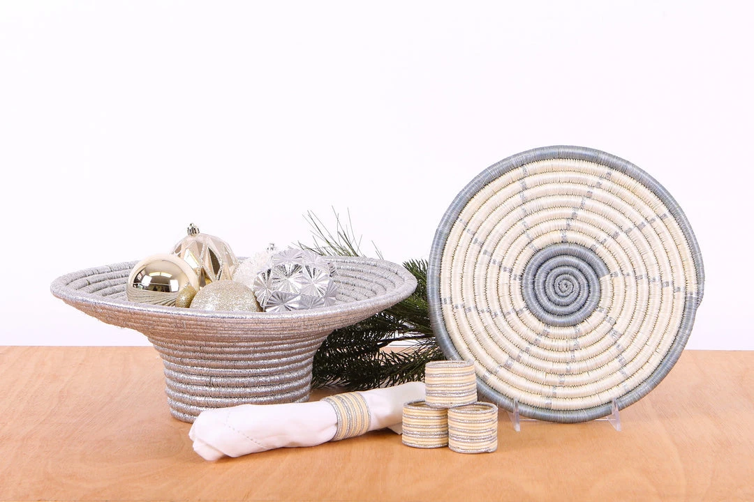 KAZI Spiral Metallic Silver Hot Pad Home Goods 5 KAZI Spiral Metallic Silver Hot Pad Home Goods