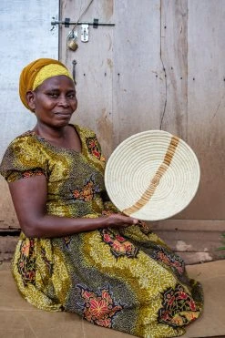 KAZI Large Banana Bark Striped Round Basket