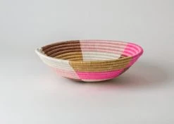 KAZI Home Goods Large Blossom Pinks + Tan Round Basket