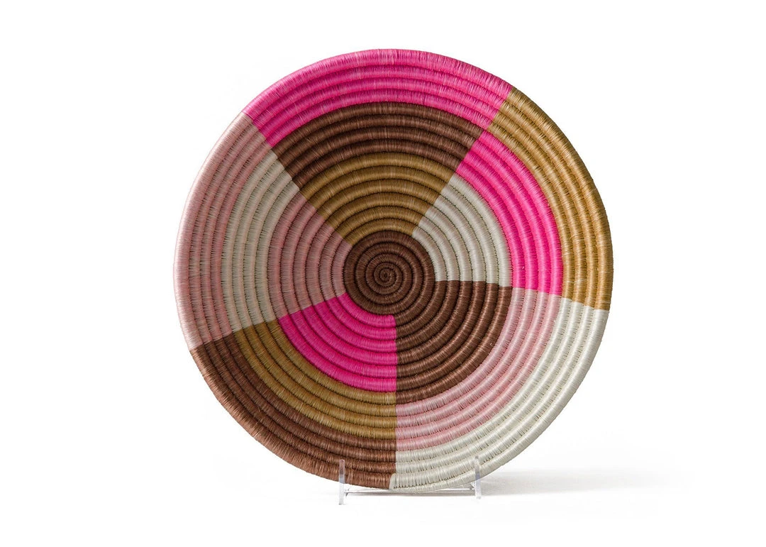 KAZI Home Goods Large Blossom Pinks + Tan Round Basket 3 KAZI Home Goods Large Blossom Pinks + Tan Round Basket