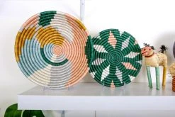 KAZI Large Metallic Floret Kijani Round Basket Home Goods