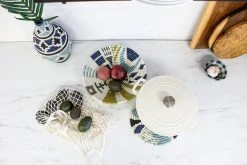 KAZI Home Goods Large Silver Blue Biko Round Basket