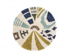 KAZI Home Goods Large Silver Blue Biko Round Basket