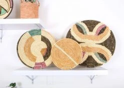 KAZI Large Tan Striped Round Basket