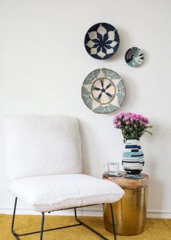 KAZI Home Goods Extra Large Silver Blue Hope Round Basket