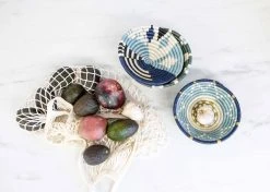 KAZI Small Silver Blue + Ficelle Round Basket Home Goods