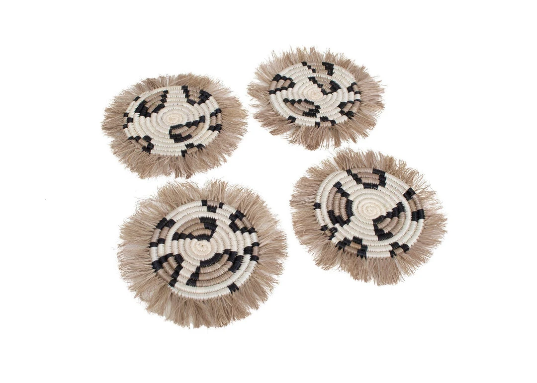 KAZI Kitchen + Dining Animal Print Fringed Coasters 4 KAZI Kitchen + Dining Animal Print Fringed Coasters