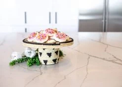 KAZI Home Goods Black + Natural Raffia Cake Stand 8 KAZI Home Goods Black + Natural Raffia Cake Stand