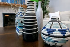 KAZI Black Striped Tall Vase Fair Trade