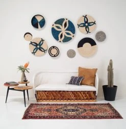 KAZI Cool Color Blocked Extra Large Raffia Wall Plate