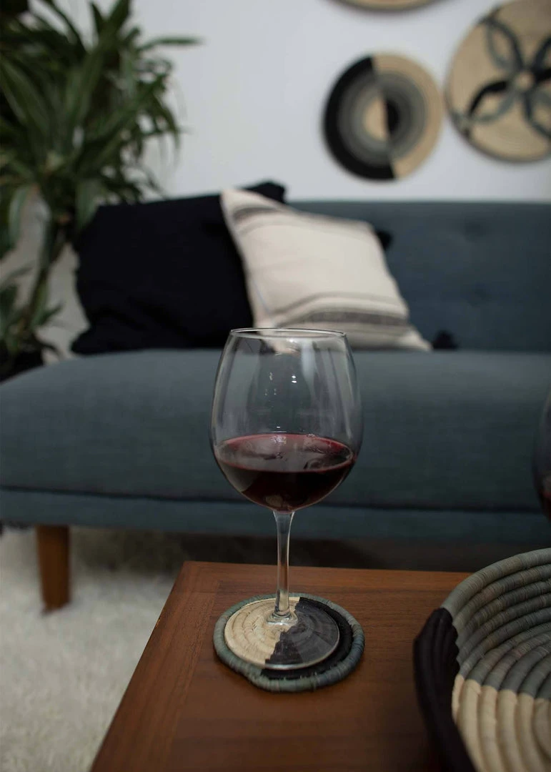 KAZI Dipped Blue Night Raffia Coaster Set 4 KAZI Dipped Blue Night Raffia Coaster Set