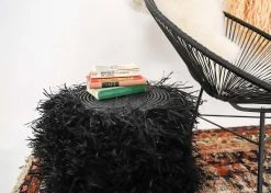 KAZI Fringed Black Stool Furniture