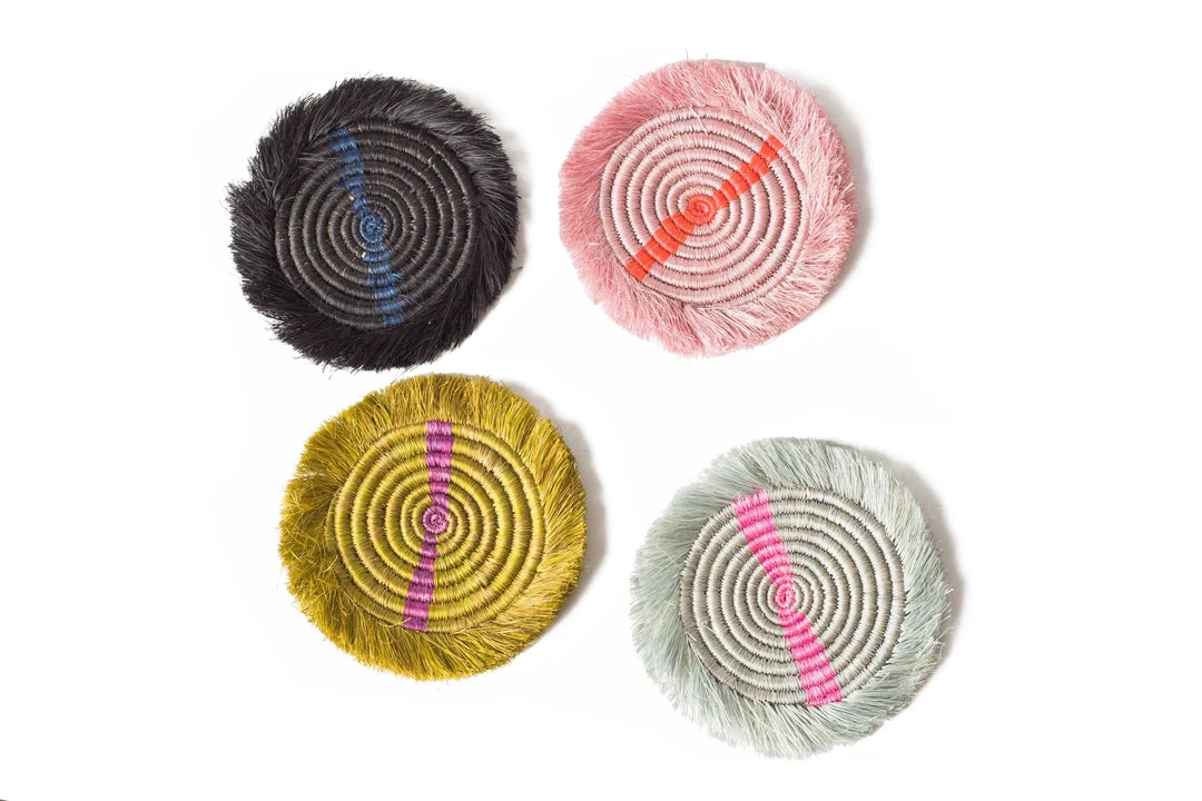 KAZI Fringed Multicolor Neon Coaster Set 3 KAZI Fringed Multicolor Neon Coaster Set