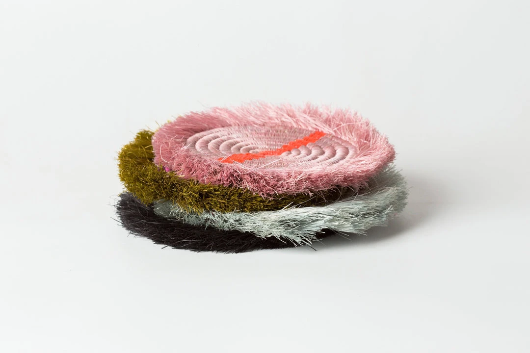 KAZI Fringed Multicolor Neon Coaster Set 4 KAZI Fringed Multicolor Neon Coaster Set